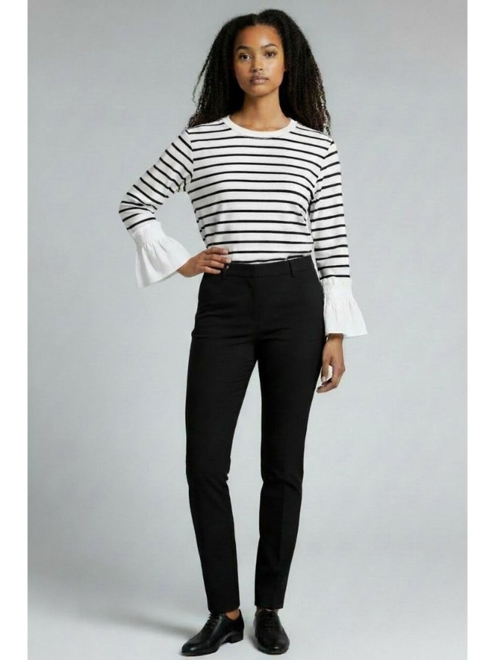 West K Women’s Woven-Ruffle-Cup Striped Knit Tee